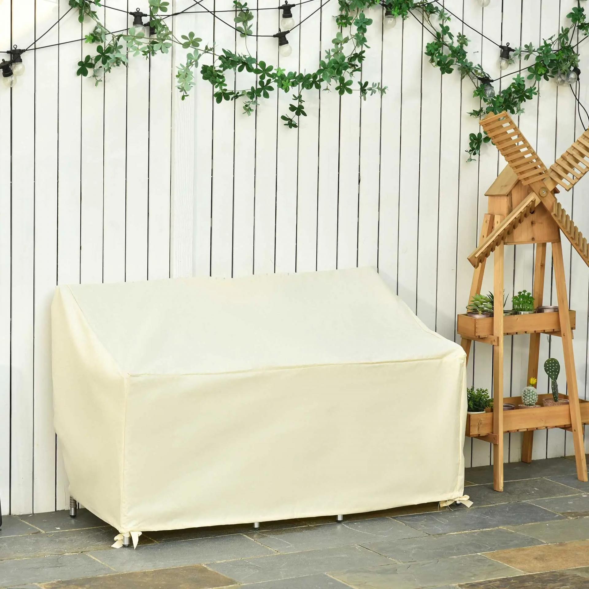 Funda para Banco de Jardín 2 Plazas, Funda Sofá Exterior Impermeable, Tela Oxford 600D con Recubrimiento, 140x84x56/94 cm para Patio, Terraza, Crema