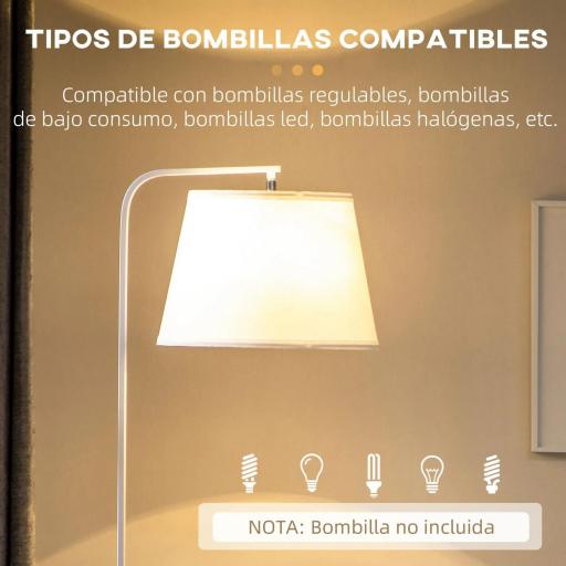 Lámpara de Pie Moderna con Mesita Pantalla de Lino Interruptor de Pie para Salón Dormitorio 43x39,5x162 cm Blanco [5]