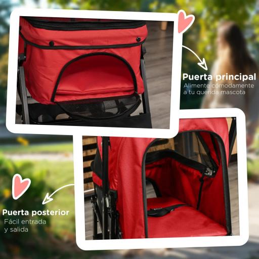 Carrito para Perros Plegable con Mango Reversible Ventana de Malla Cesta de Almacenamiento 76,5x52x95 cm Rojo [2]