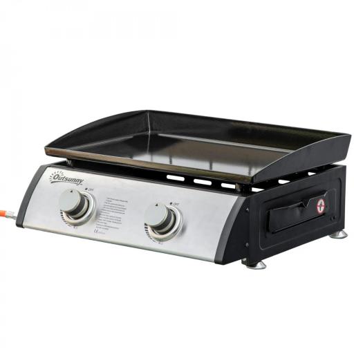 Plancha de Gas Sobremesa con 2 Quemadores de Acero Inoxidable 6 kW con Plancha para Jardín Camping 48,5x48x21 cm Plata [9]