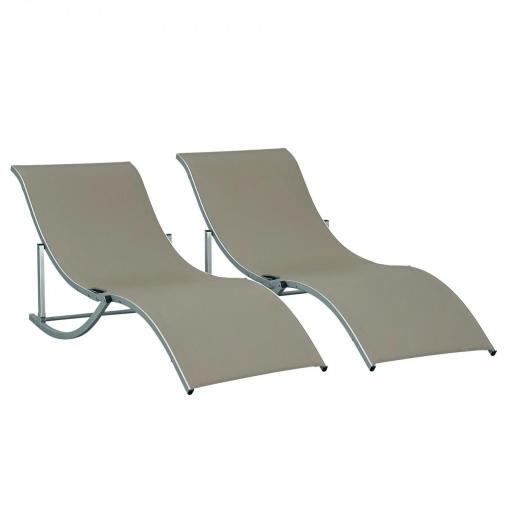 Conjunto de 2 Tumbonas de Jardín Tumbonas Plegables con Marco de Aluminio Texteline para Piscina Patio 165x61x63 cm Gris [9]