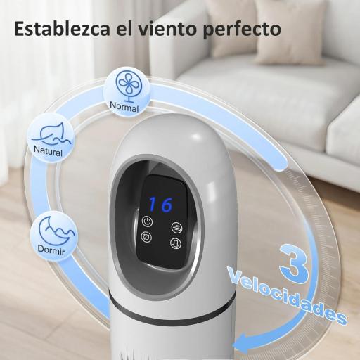 Ventilador de Torre con Control Remoto 3 Velocidades 3 Modos Temporizador 24H Oscilación 70° Pantalla LED Blanco [5]
