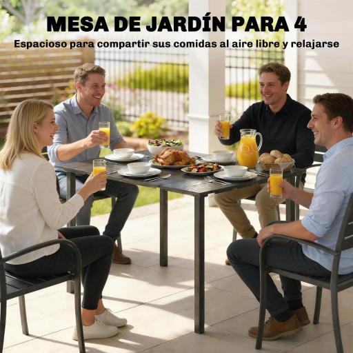 Mesa de Comedor de Jardín para 6 Personas con Superficie de HDPE Estructura Metálica para Patio 120x90x74 cm Negro [2]