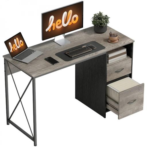 Mesa de Ordenador 120x50 cm Escritorio de Ordenador Industrial con Compartimento y 2 Cajones para Oficina Gris Claro [9]