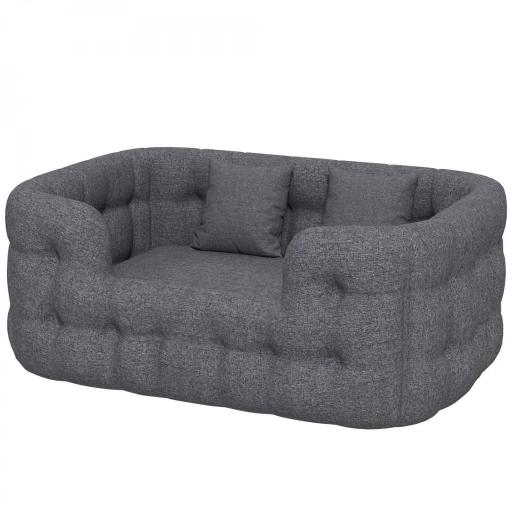 Cama para Mascotas con 2 Almohadas Colchón para Perros Antideslizante con Funda Extraíble y Lavable 90x60x35 cm Gris [8]