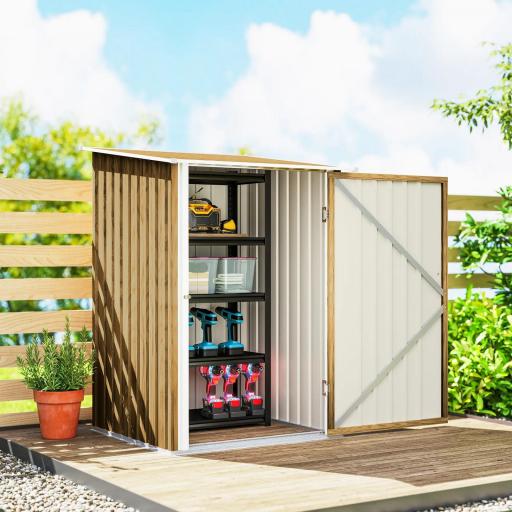 Caseta de Jardín Metálica 0,92 m² 100x103x160 cm con 1 Puerta y Cerradura para Almacenamiento Herramientas Marrón Claro [2]