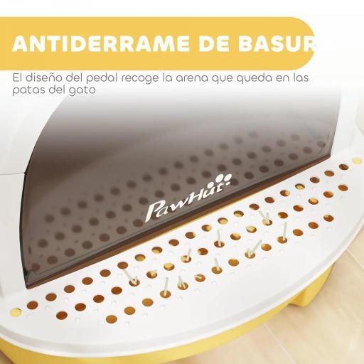 Arenero Cerrado para Gatos con Bandeja Extraíble Filtro de Carbono Pala y Asa Superior 40,5x52x39 cm Amarillo y Blanco [3]