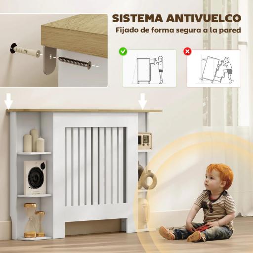 Cubre Radiadores con Estantes Cubreradiador de MDF Diseño Moderno de Listones para Salón Dormitorio 124x19x83 cm Blanco [3]