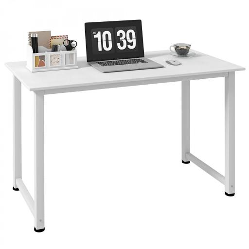 Mesa de Escritorio con Marco de Acero y Patas Ajustables Mesa de Estudio para Oficina Hogar 120x60x76 cm Blanco [8]