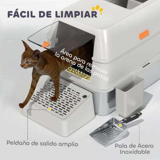 Arenero para Gatos Cubierto de Acero Inoxidable con Paso de Salida y Pala de Acero Inoxidable Gris Claro [2]