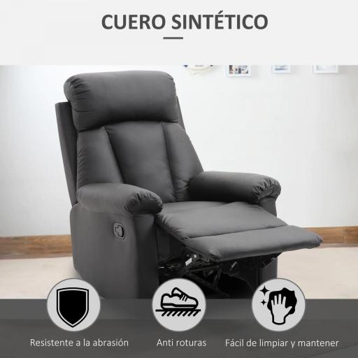 Sillón Relax Reclinable hasta 150° Tapizado en PU Butaca de Salón con Reposapiés Retráctil Respaldo Alto Resposabrazos para Dormitorio 80x97x107 cm Negro [4]