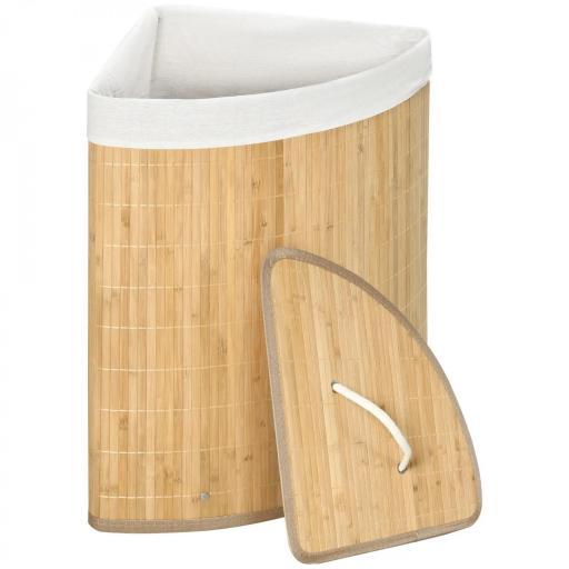 Cesto para Ropa Sucia de Bambú Capacidad de 55L Cesta para la Colada en Forma de Abanico 38x38x57 cm Natural [8]