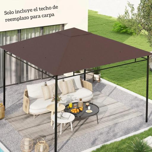 Techo de Repuesto para Cenador, 3x3 m, Cubierta de Repuesto con 8 Orificios de Drenaje, Ventilación y Protección UV, SOLO Toldo de Recambio para Pabellón Gazebo, Café [1]