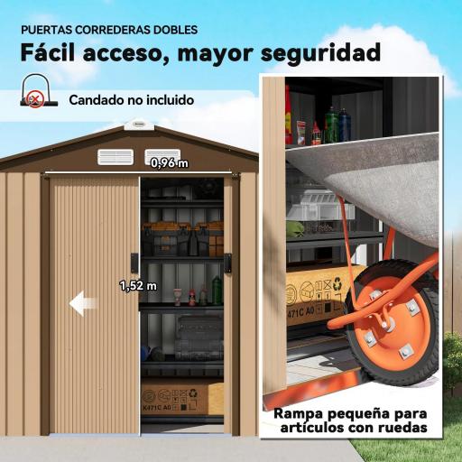 Cobertizo de Jardín Exterior 2,42 m² 213x130x185 cm con Puerta Corredera Ventilación y Kit de Fundación Amarillo [6]