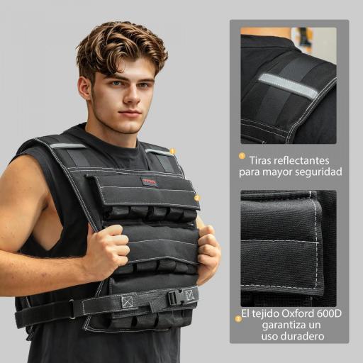 Chaleco de Lastre Ajustable 15 kg con 15 Paquetes de Peso Banda Reflectante para Entrenamiento Fuerza Jogging Negro [5]