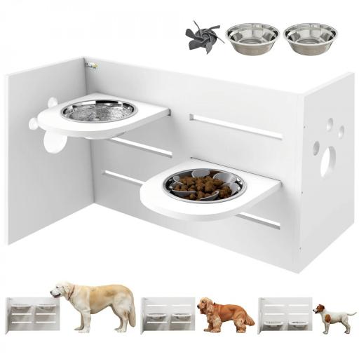 Comedero Elevado Doble para Perros con Altura Ajustable y Sistema de Alimentación Lenta 63x58,5x40 cm Blanco [9]