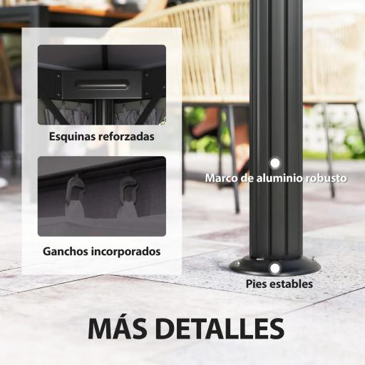 Cenador de Jardín 4x3m Pabellón de Jardín Gazebo con Doble Techo 4 Cortinas y Mosquitera Marco de Aluminio UPF50+ Gris [5]