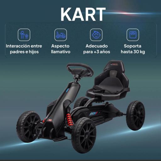 Kart a Pedales para Niños 3-8 Años con Asiento Regulable en 4 Posiciones y Ruedas de EVA 100x58x58,5 cm Negro [3]