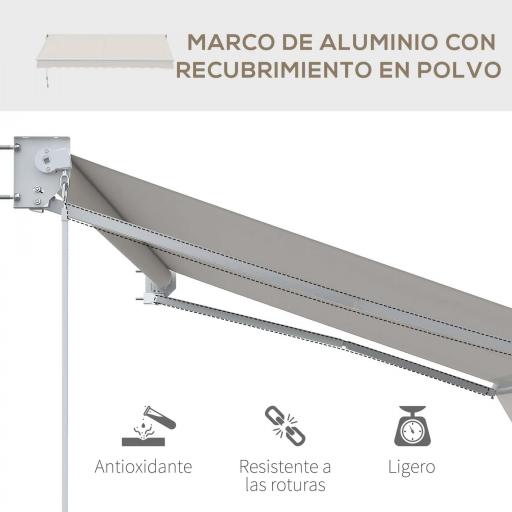 Toldo de Pared Apertura Manual de Aluminio y Poliéster UV50+ para Exterior con Manivela 200x250 cm Blanco Crema [3]
