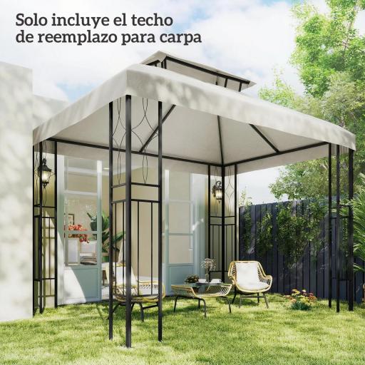 Toldo de Recambio 4x3 m con Techo Doble Orificios de Drenaje y Protección UV Solo Toldo NO Incluye Marco Crema [6]