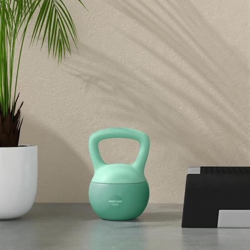 Pesa Rusa 10 kg Kettlebell Relleno de Arena Metálica y Mango Antideslizante para Entrenamiento en Casa 21x21x30 cm Verde [5]