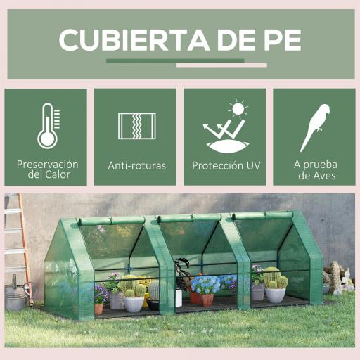 Invernadero de Exterior Invernadero de Jardín 270x90x90 cm Tipo Caseta con 3 Ventanas Marco de Acero y Cubierta de PE 140g/㎡ para Cultivo Plantas Flores Tomates Verde [2]