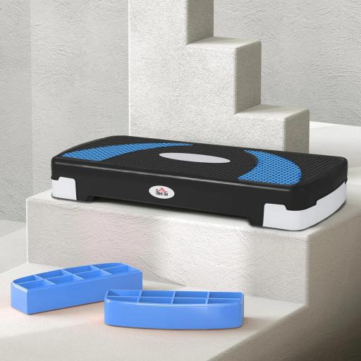 Step de Aeróbic, Step para Fitness Antideslizante con Altura Regulable 3 Niveles de 10/15/20 cm, Tabla Plataforma Stepper para Ejercicio en Casa Gimnasia, Carga 150 kg 80x31x20 cm, Azul [6]