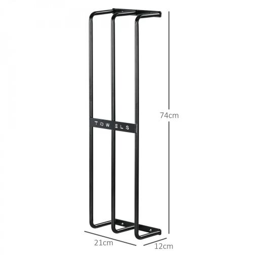 Toallero de Pared con 3 Barras y Marco de Metal Soporte de Toallas para Hotel 21x12x74 cm Negro [1]