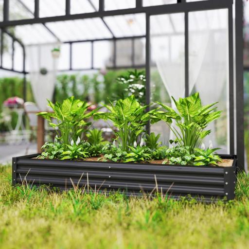 Jardinera Elevada Rectangular de Acero Galvanizado para Cultivar Plantas Flores Hierba 180x90x30 cm Gris Oscuro [7]