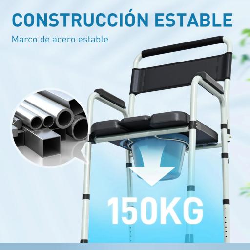 Silla con Inodoro Plegable con Altura Ajustable Cubo y Almohadillas Antideslizantes Carga 150 kg Negro [5]