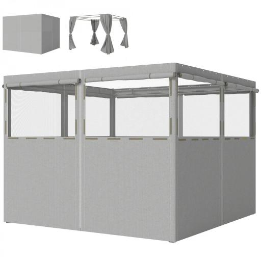  4 Paredes Laterales para Cenador 3x3 m Laterales de Carpa con 8 Ventanas Protección UV 30+ Impermeable Gris Claro [8]