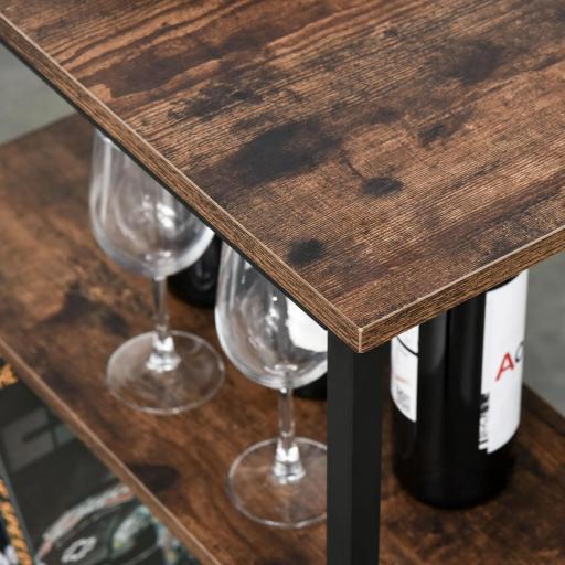 Set de Mesa de Bar y 2 Taburetes con Reposapiés y Estantes de 3 Niveles Almohadillas 109x60x100 cm Marrón Rústico [7]