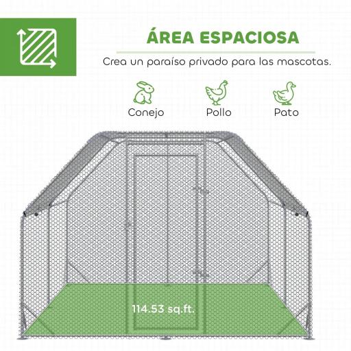 Gallinero para Exterior Grande 2,8x3,8x1,95 m Jaula de Gallinas de 2 Habitaciones Cubierta de Tela Oxford Anti-UV Plata [2]