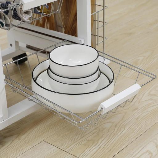 Carrito de Cocina con Ruedas Carrito Verdulero con Cajón Cestas y Estantes Laterales 57x37x83cm Blanco [4]