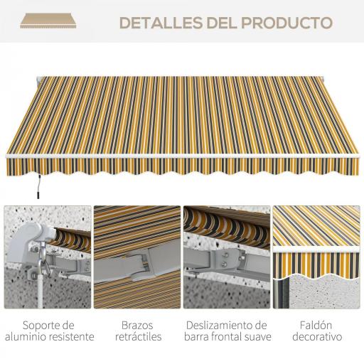 Toldo para Balcón 350x250 cm con Manivela de Metal Impermeable y Anti-UV para Jardín Terraza Ventanas Gris y Amarillo [6]