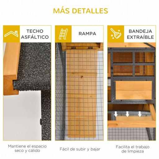 Conejera de Exterior Jaula para Mascotas Pequeñas 2 Niveles con Rampa Bandeja Extraíble de Madera y Metal 122x63x92 cm para Conejos Cobayas Madera y Gris [7]