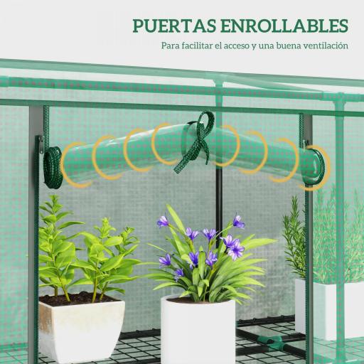 Invernadero de Exterior de 3 Niveles con Puerta Enrollable con Cremallera 9 Estantes Cubierta de PE 215x46x151cm Verde [3]