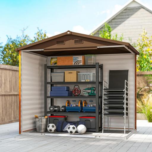 Caseta de Jardín Exterior 3 m² 235,7x152x208,7 cm con 2 Puertas Corredizas y 4 Ventanas Natural y Café [7]