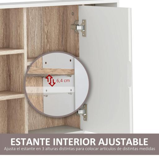 Armario Espejo con Espacio Interno con Estantes Ajustables Armario de Baño Montado en la Pared con Estantes Abiertos 60x14,5x49,4 cm Blanco y Roble [5]