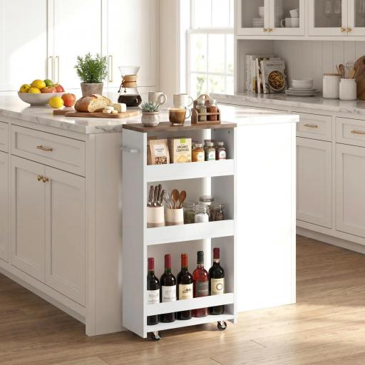 Carrito de Cocina Estrecho de 3 Niveles con Ruedas para Espacios Reducidos Comedor o Salón Blanco [1]