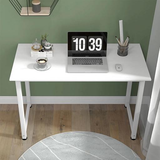 Mesa de Escritorio con Marco de Acero y Patas Ajustables Mesa de Estudio para Oficina Hogar 120x60x76 cm Blanco [3]