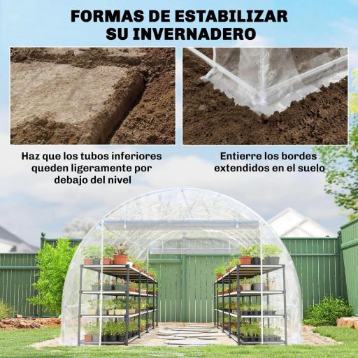 Invernadero de Túnel 6x3x2 m con 2 Puertas Enrollables Estructura de Acero Galvanizado Cubierta PE Anti-UV Transparente [5]
