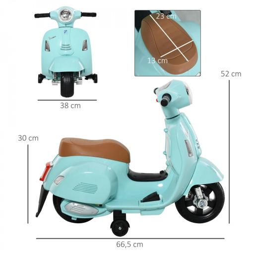 Motocicleta Infantil con Faro Bocina y 4 Ruedas Moto Eléctrica Vespa para Niños con Licencia 66,5x38x52 cm Verde [1]