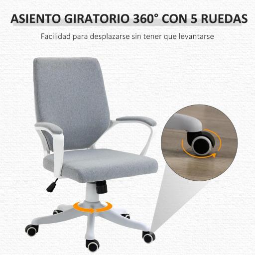 Silla de Oficina Giratoria Silla de Escritorio Basculante con Reposabrazos y Altura Ajustable para Dormitorio Salón Carga 120 kg 62x69x92-100 cm Verde Gris [4]