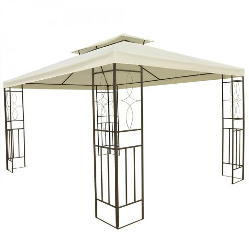 Cenador de Jardín 4x3m con Doble Techo Estructura de Acero Anti-UV para Exterior Patio Terraza Blanco Crema [1]