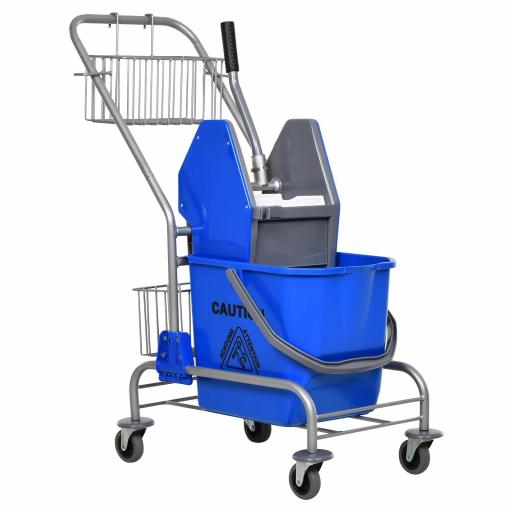 Cubo de Fregona 26 L Cubo Fregado Comercial con Escurridor de Presión Hacia Abajo Ruedas y Cestas de Almacenamiento 73x45x95 cm Azul [10]