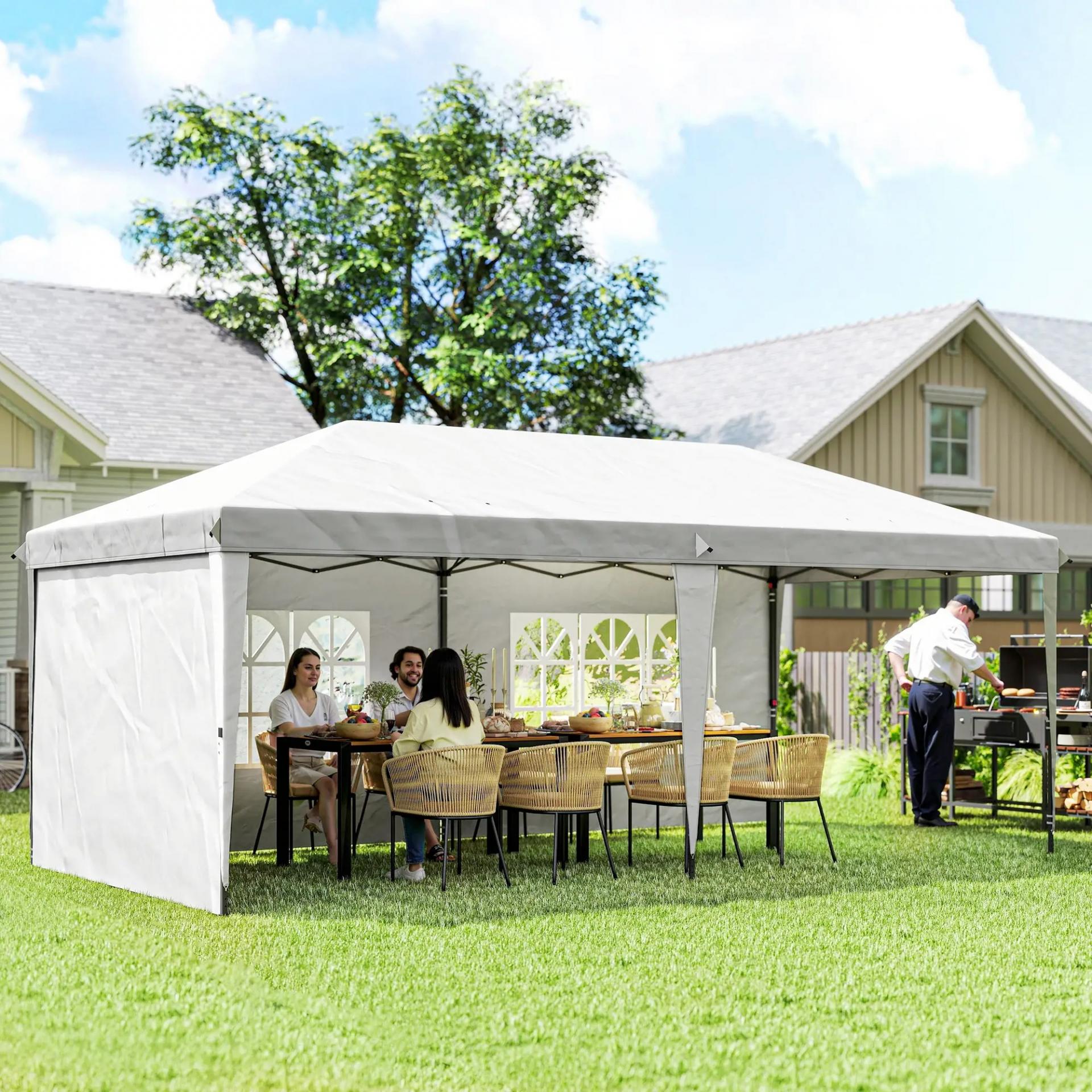 Carpa Plegable 6x3 m Pop-up con 4 Laterales Desmontables Cenador de Jardín con 2 Ventanas y Bolsa de Transporte Blanco