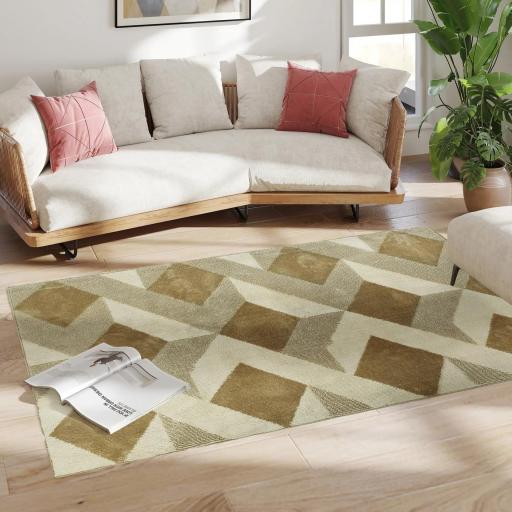 Alfombra Lavable en Lavadora Pelo Corto 170x120 cm Estilo Moderno Tapete para Sala de Estar Dormitorio Comedor Crema [2]