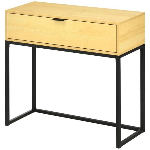 Mesa Consola con Cajón Consola Auxiliar Moderna Mesa de Entrada con Patas de Acero para Pasillo Salón 80x30x76cm Natural [9]
