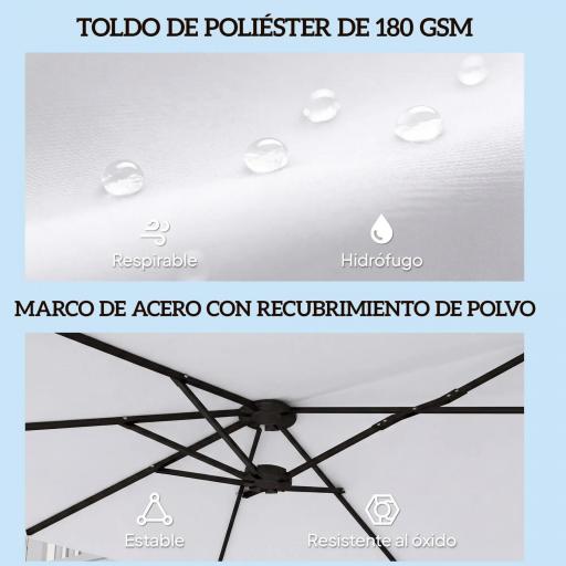 Sombrilla Doble de Jardín 4,6x2,6 m con Manivela Manual Protección UV50+ Funda Resistente al Agua Blanco [3]